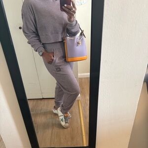ALO Yoga Ribbed Cropped Hoodie & Joggers in PURPLE